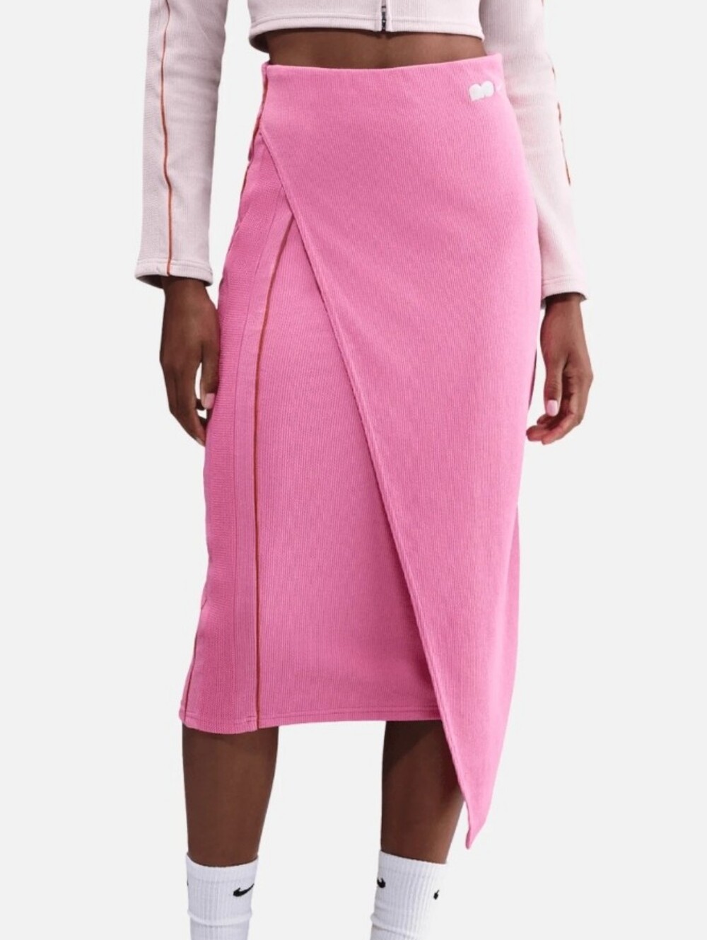 NWT Nike Naomi Osaka Pink Ribbed Asymmetrical High Waist Midi Skirt L